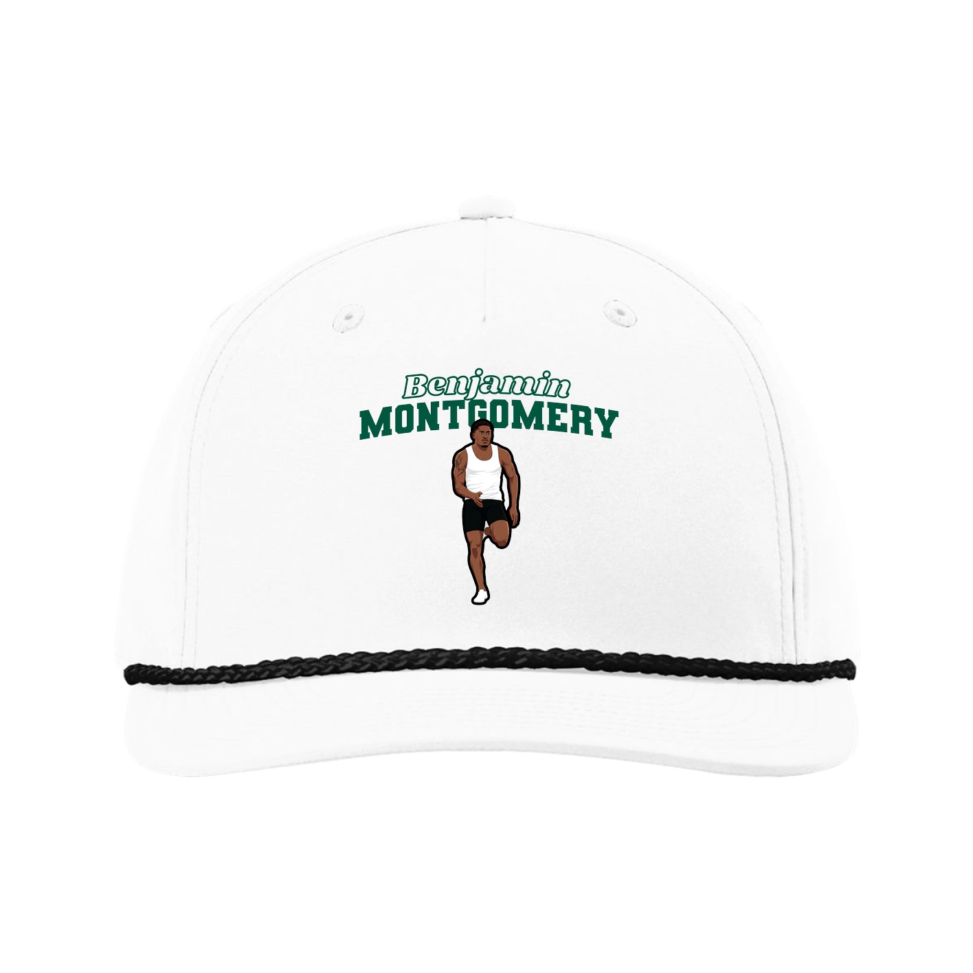 Five-Panel Classic Rope Cap — Name Arch in White