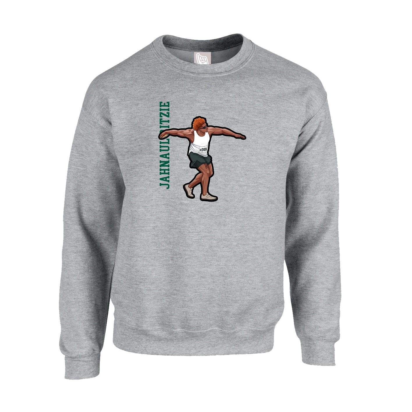 Fleece Crew — Name Vertical in Grey