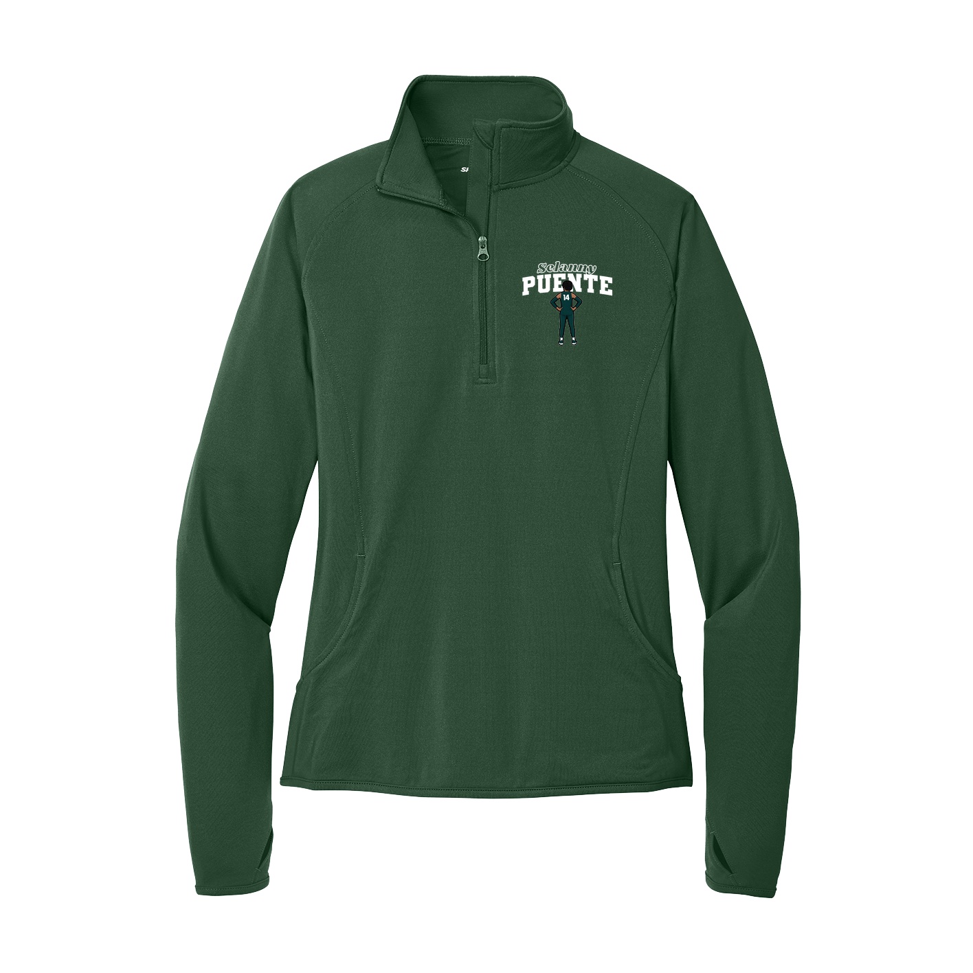 Women's Q-Zip Pullover — Name Arch in Green