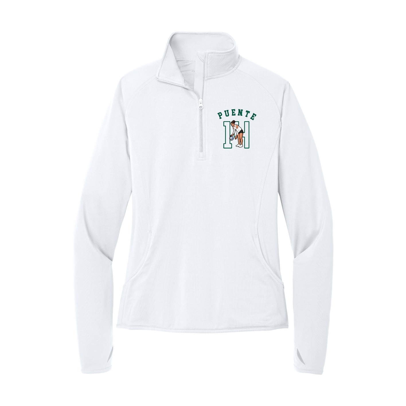 Women's Q-Zip Pullover — Shirsey Arch in White
