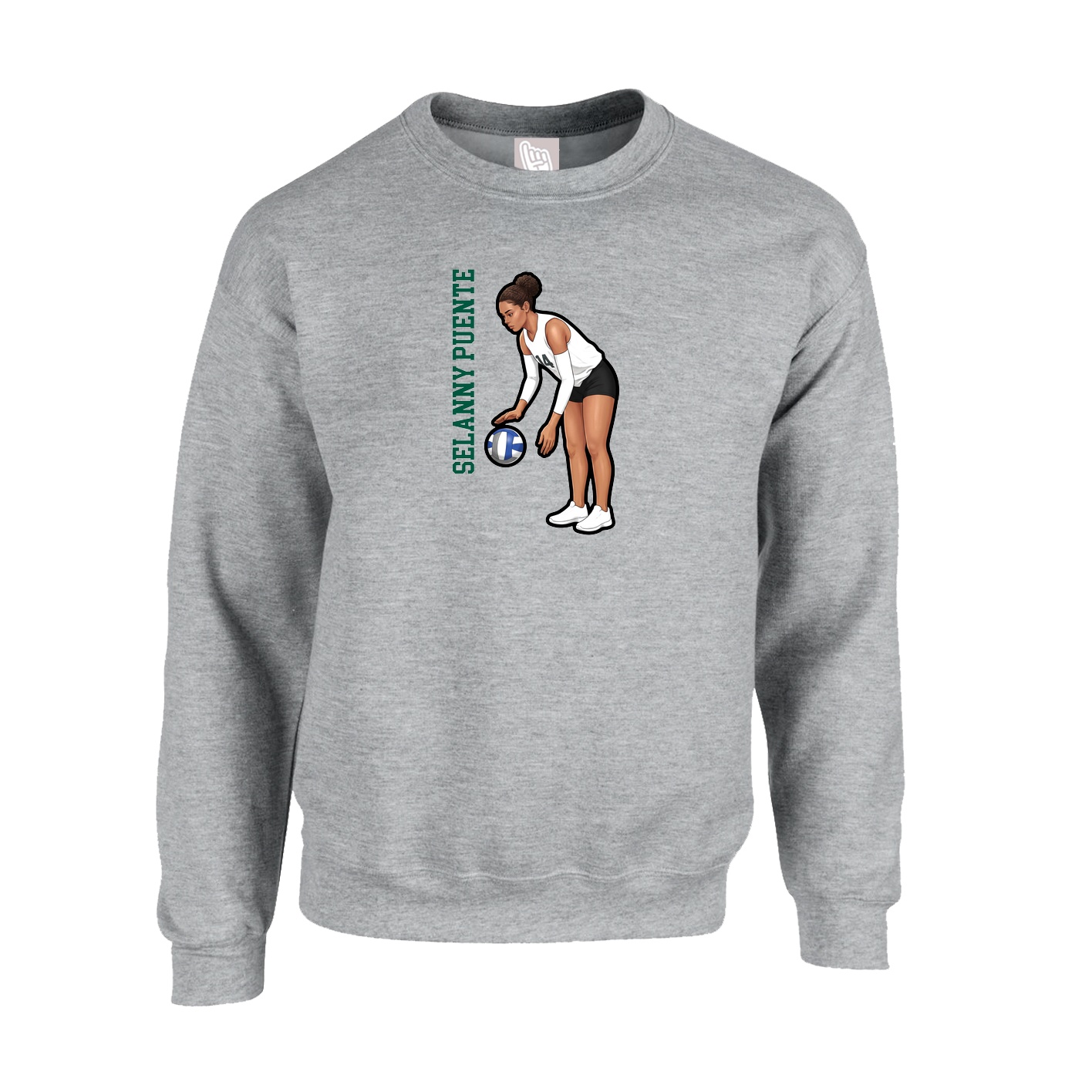 Fleece Crew — Name Vertical in Grey