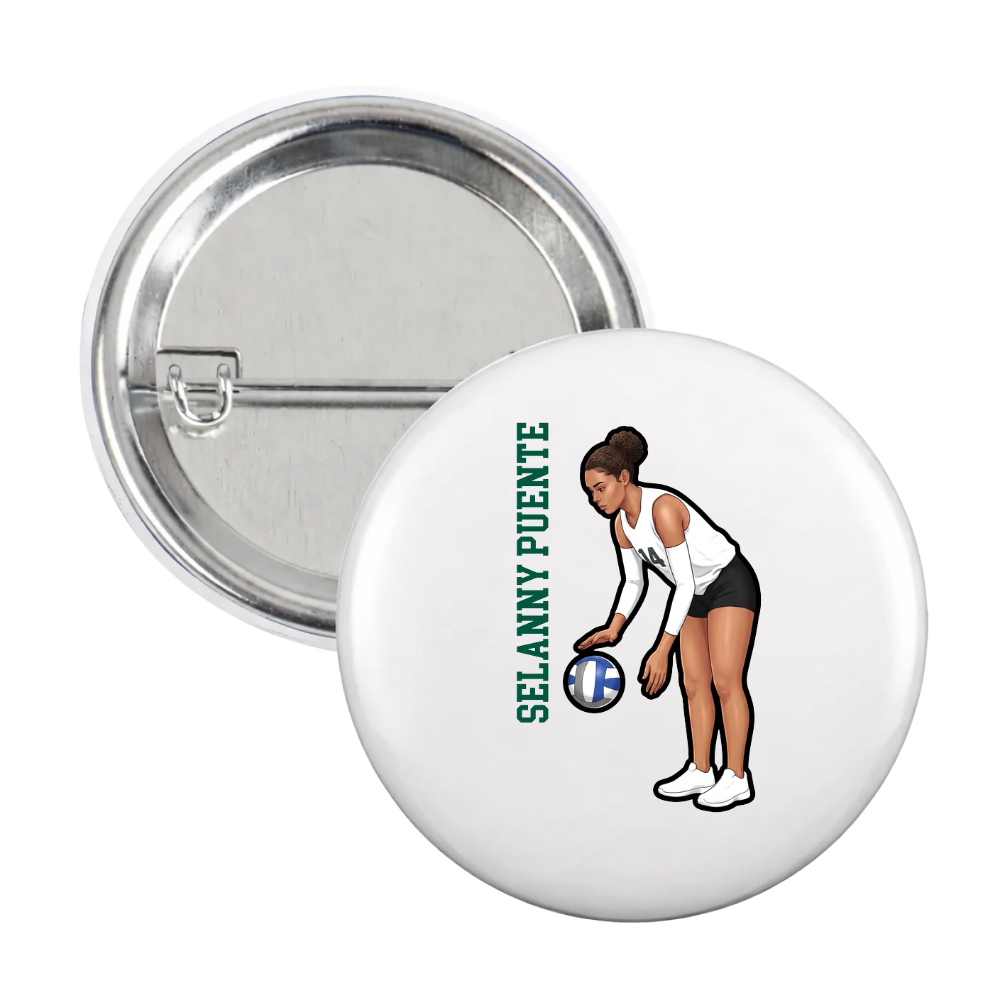 Game Day Button — Name Vertical in White