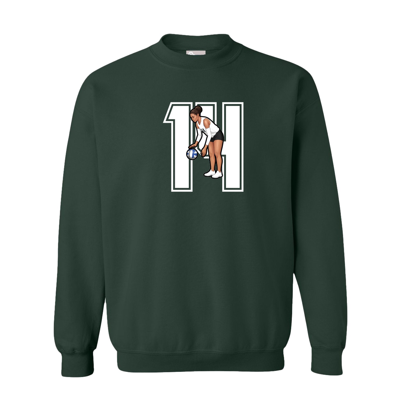Fleece Crew — Number in Green