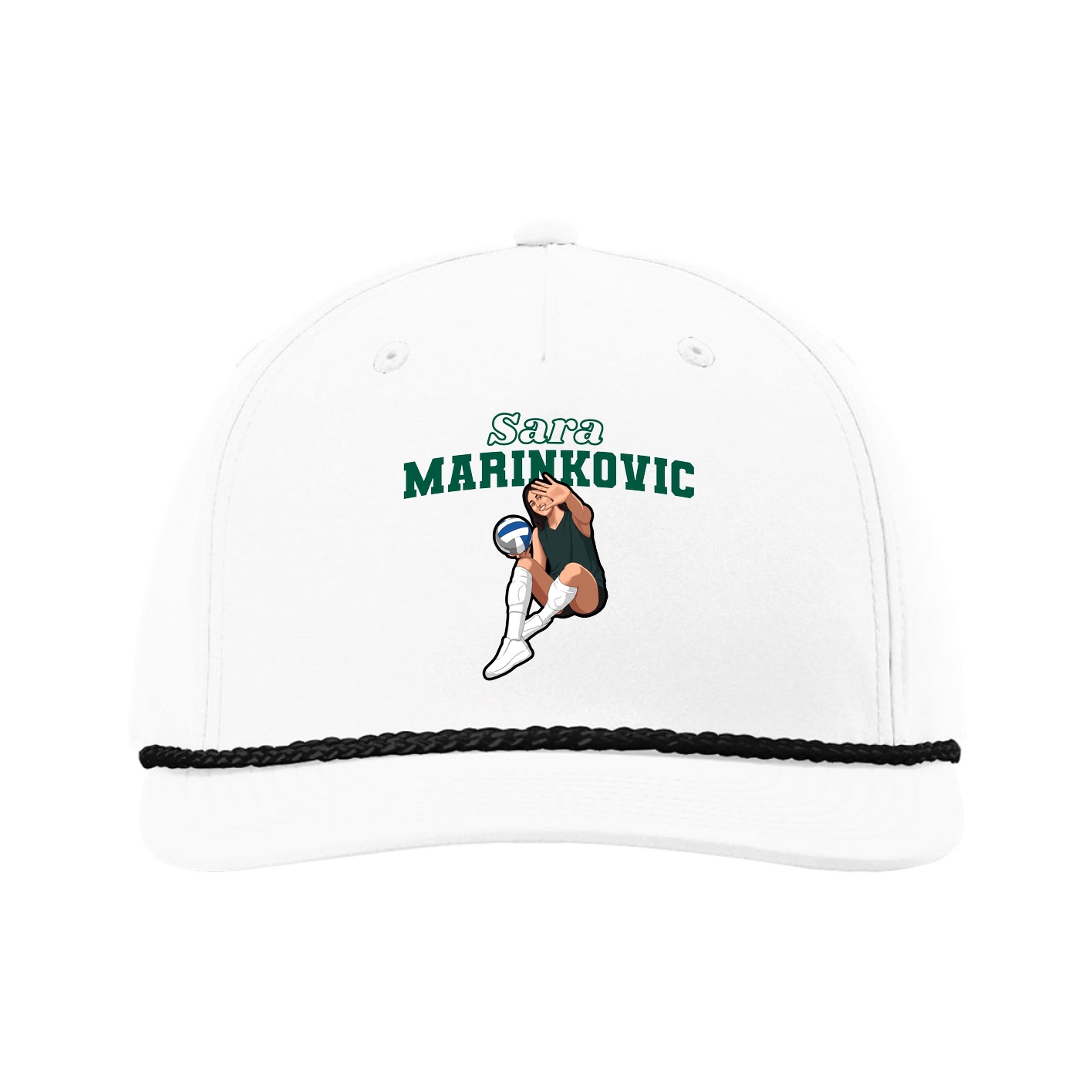 Five-Panel Classic Rope Cap — Name Arch in White