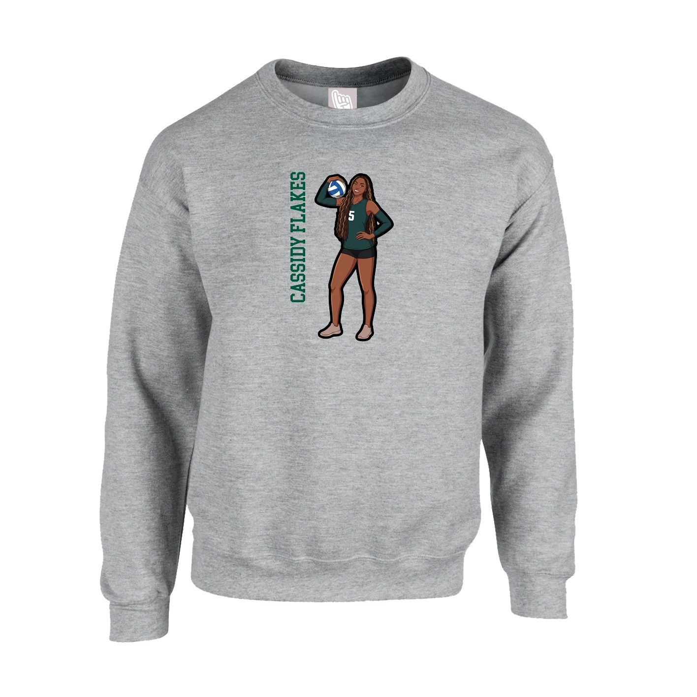 Fleece Crew — Name Vertical in Grey