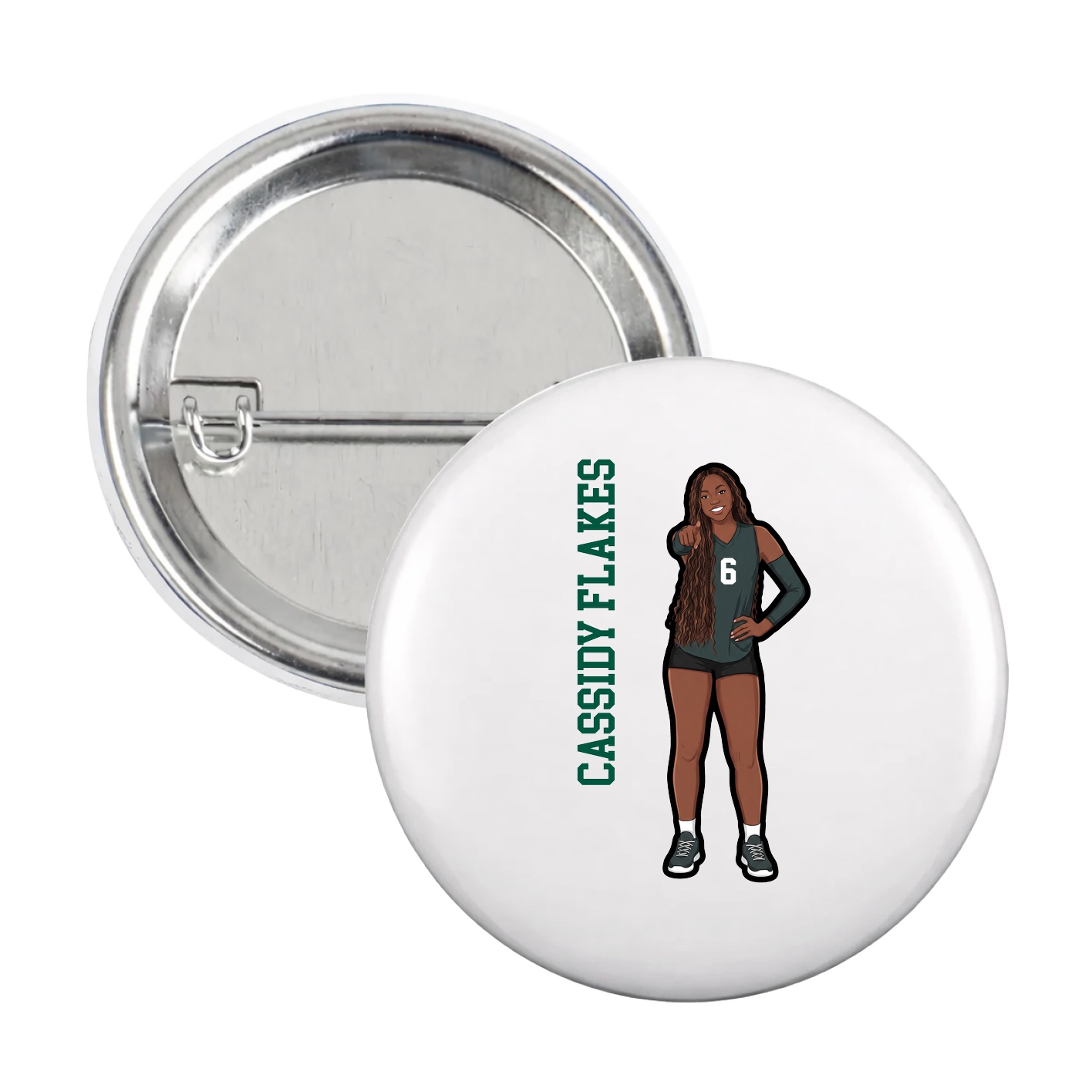 Game Day Button — Name Vertical in White