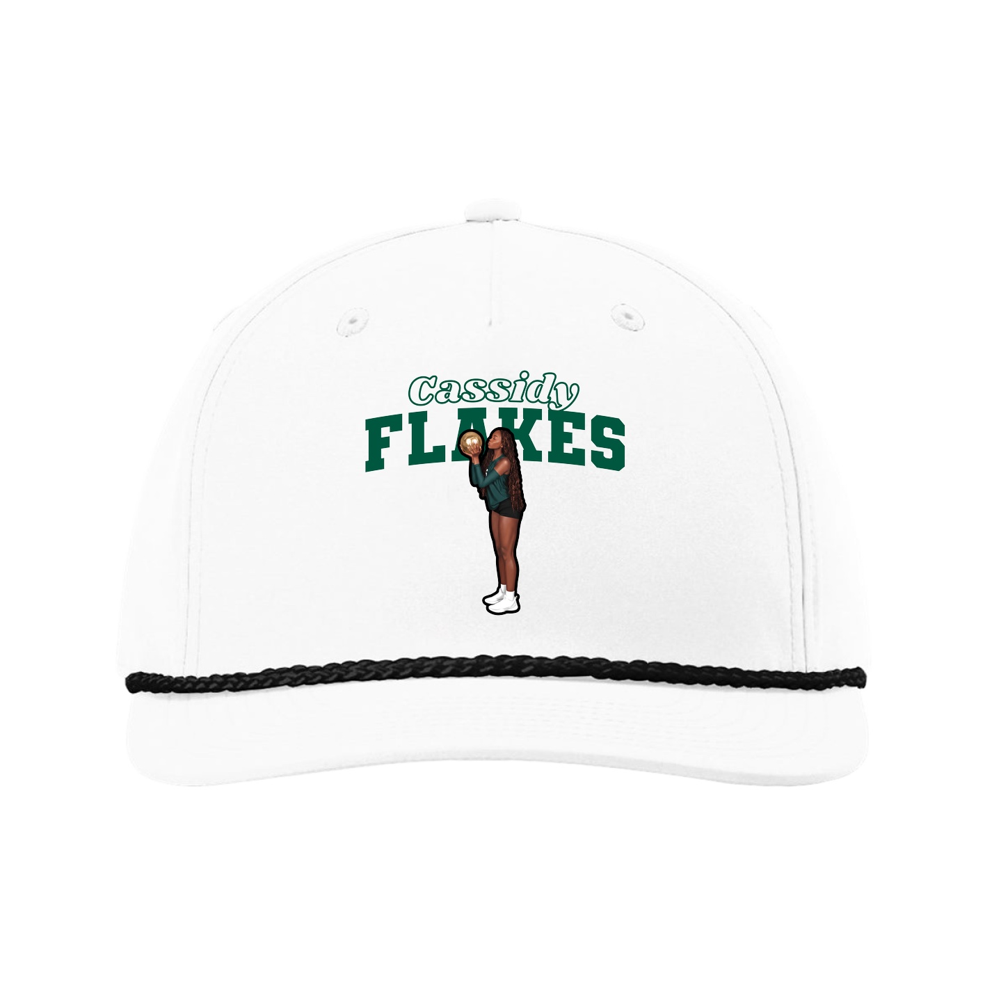 Five-Panel Classic Rope Cap — Name Arch in White