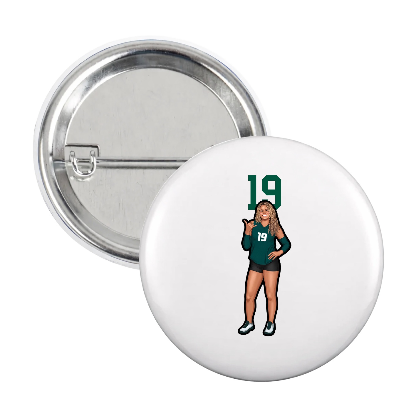 Game Day Button — Number Top in White