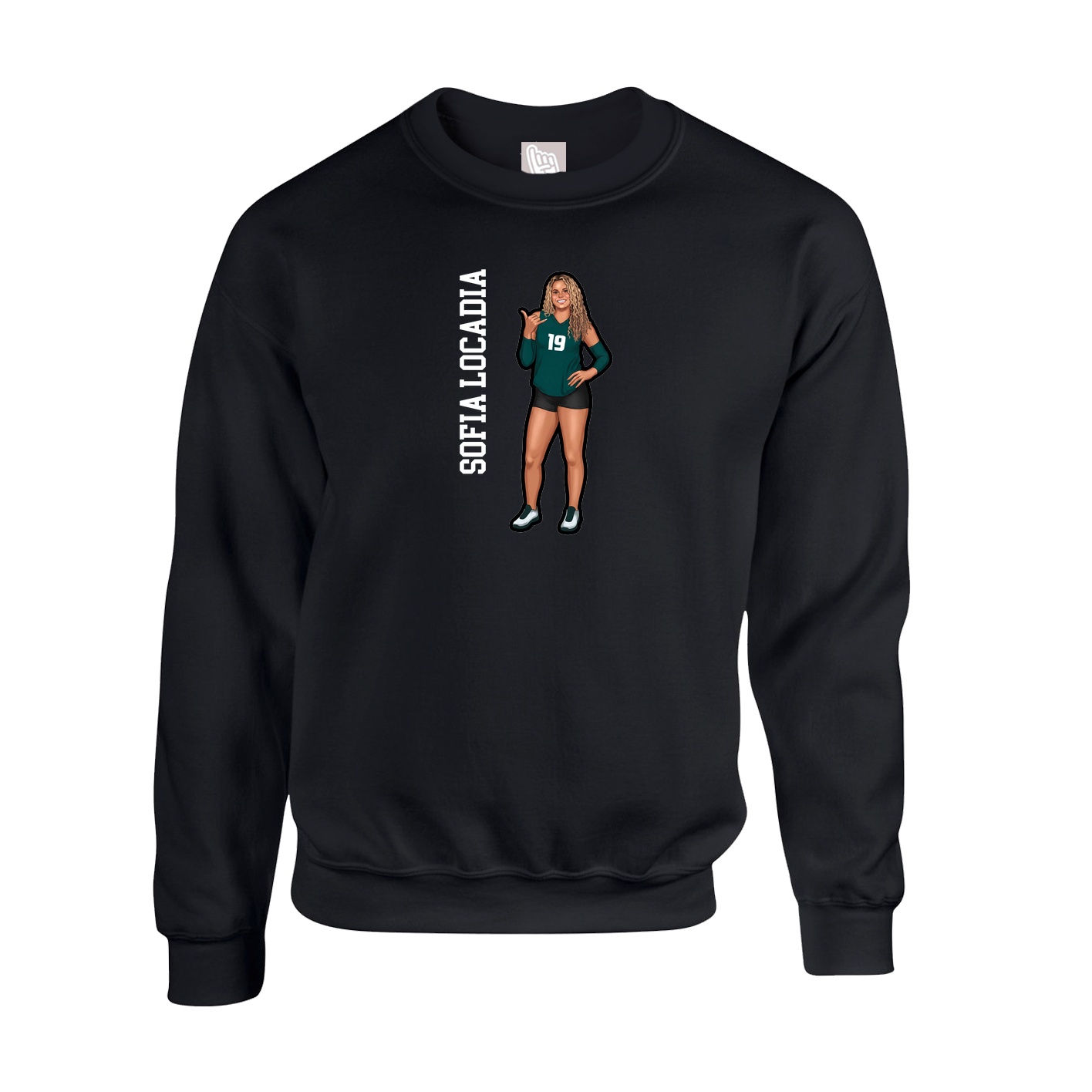 Fleece Crew — Name Vertical in Black