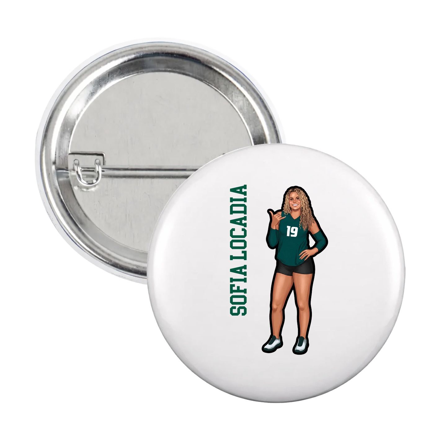 Game Day Button — Name Vertical in White
