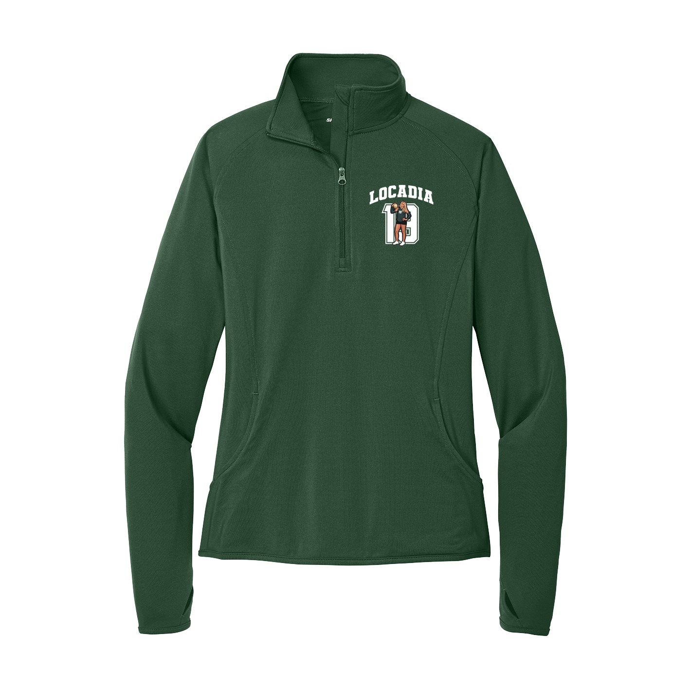 Women's Q-Zip Pullover — Number in Green