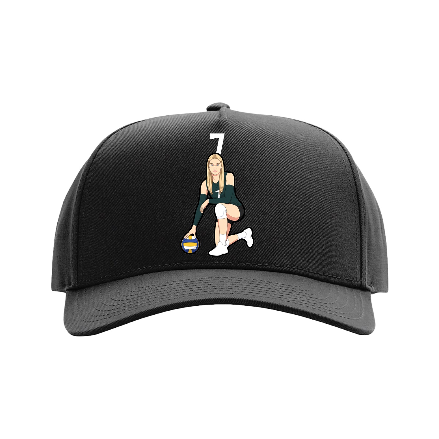 Full Fabric Five-Panel Champ Cap — Number Top in Black