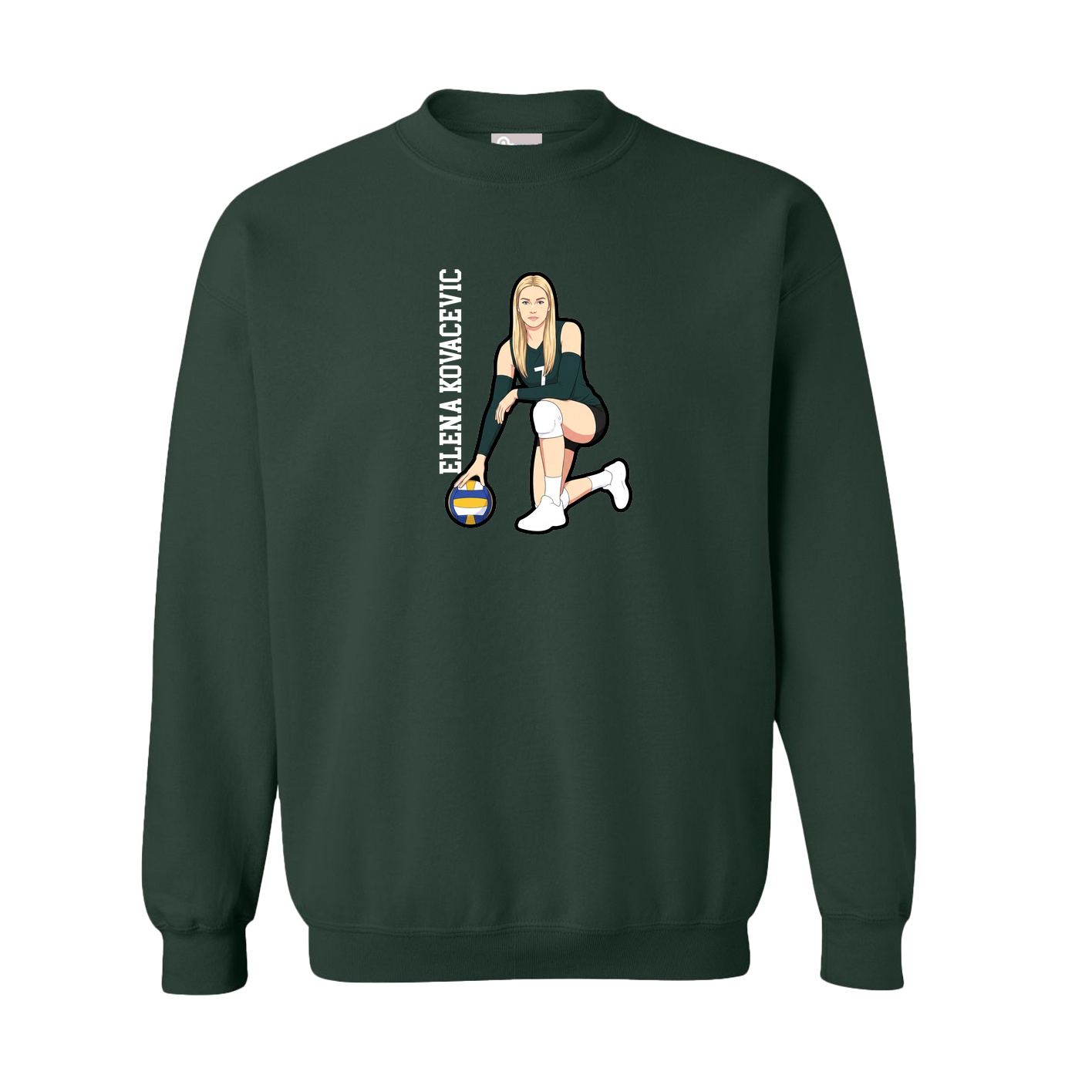 Fleece Crew — Name Vertical in Green