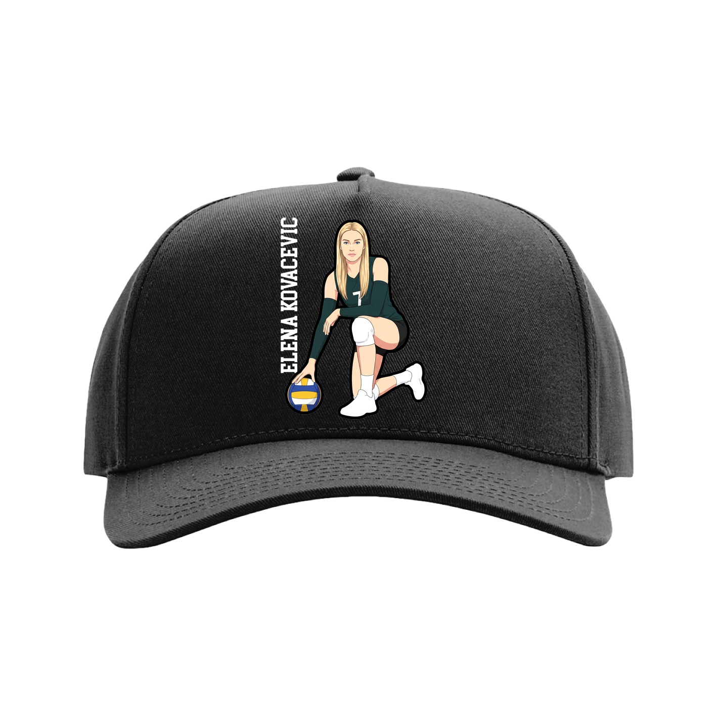 Full Fabric Five-Panel Champ Cap — Name Vertical in Black