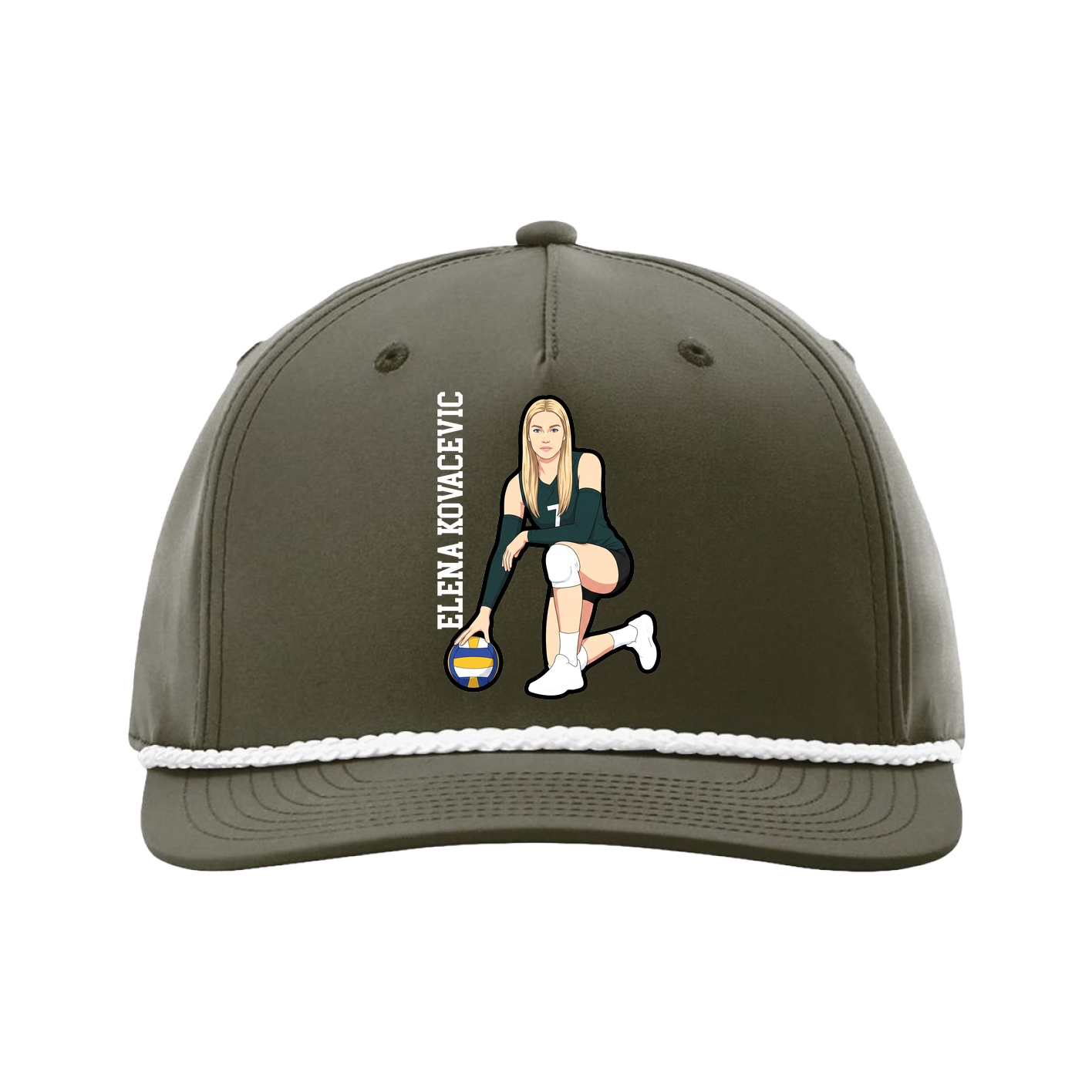 Five-Panel Classic Rope Cap — Name Vertical in Green
