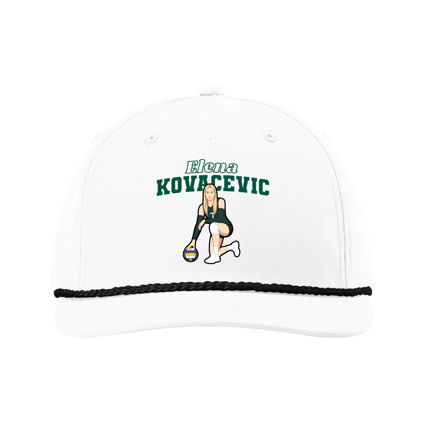 Five-Panel Classic Rope Cap — Name Arch in White