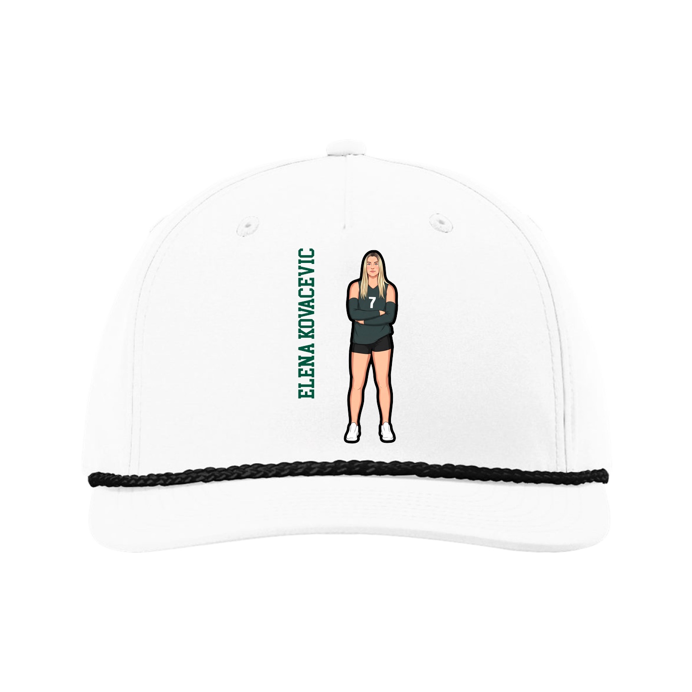 Five-Panel Classic Rope Cap — Name Vertical in White