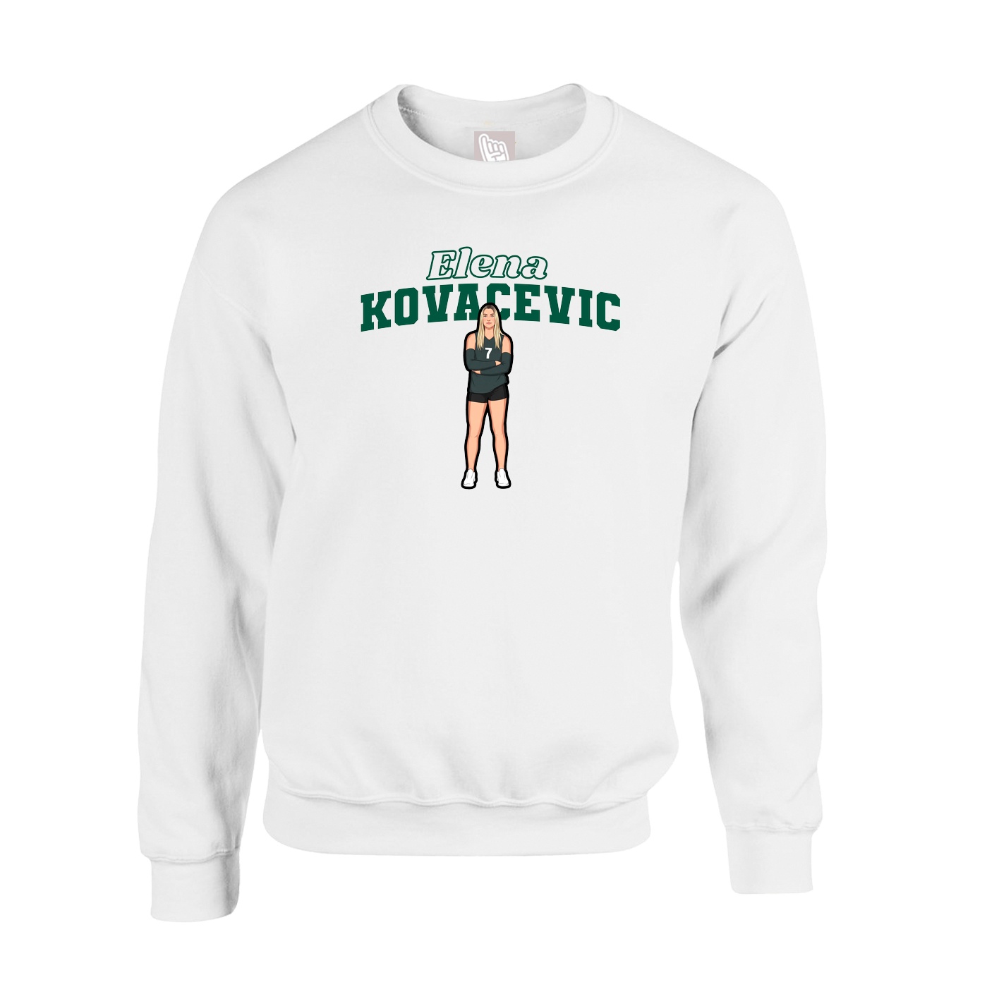 Fleece Crew — Name Arch in White