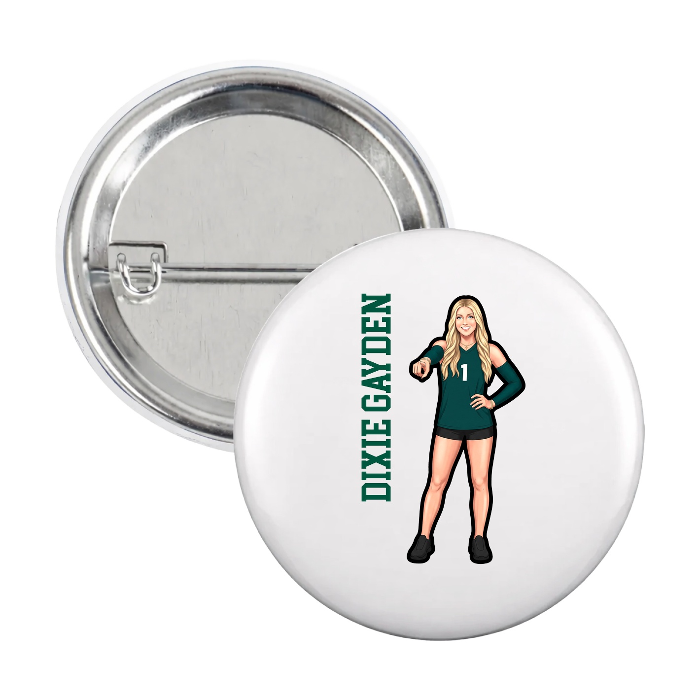 Game Day Button — Name Vertical in White