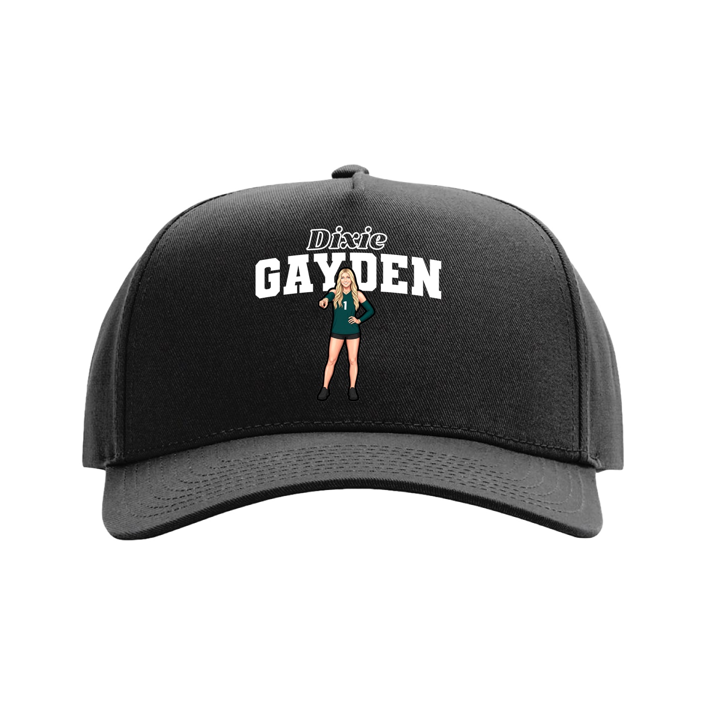 Full Fabric Five-Panel Champ Cap — Name Arch in Black