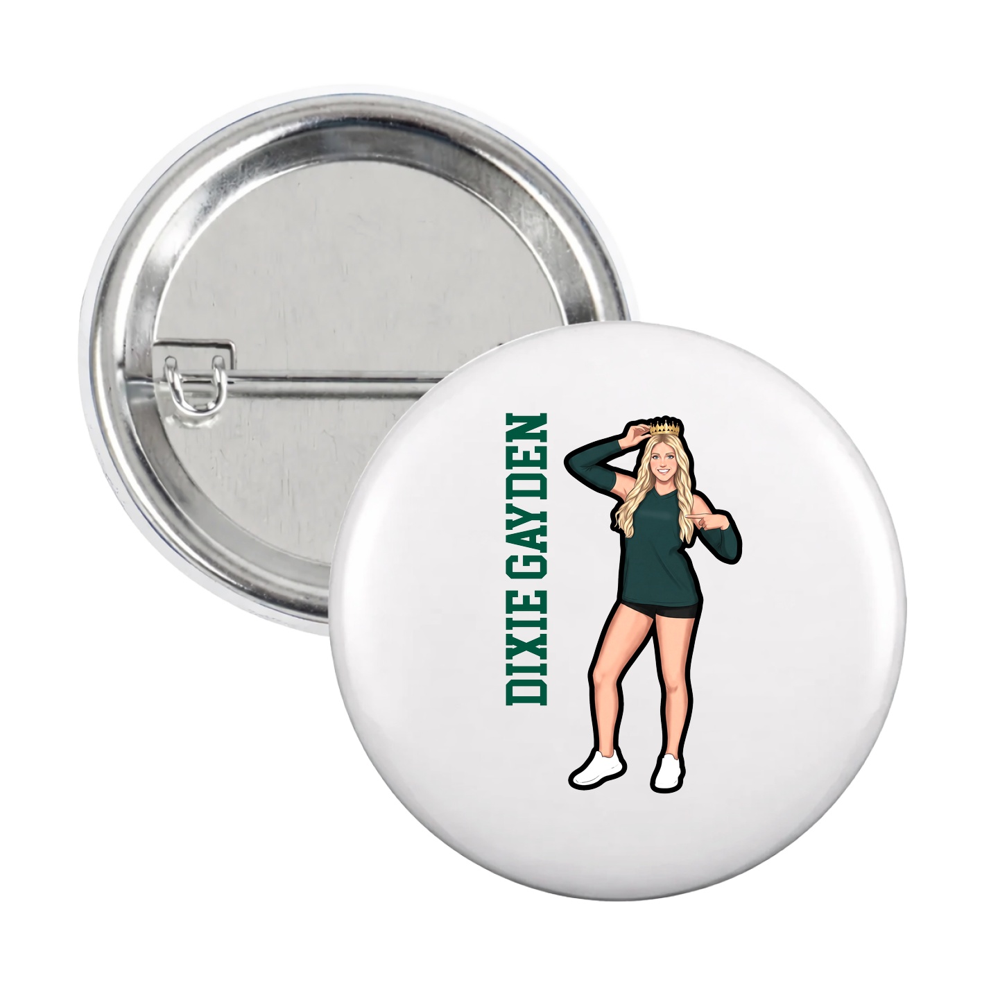 Game Day Button — Name Vertical in White
