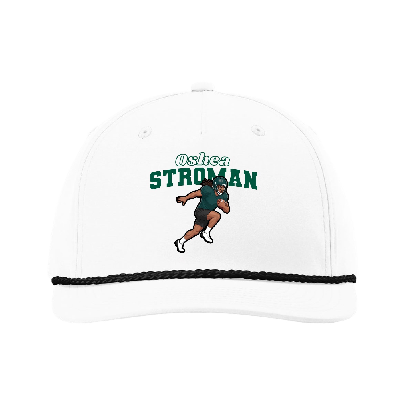 Five-Panel Classic Rope Cap — Name Arch in White