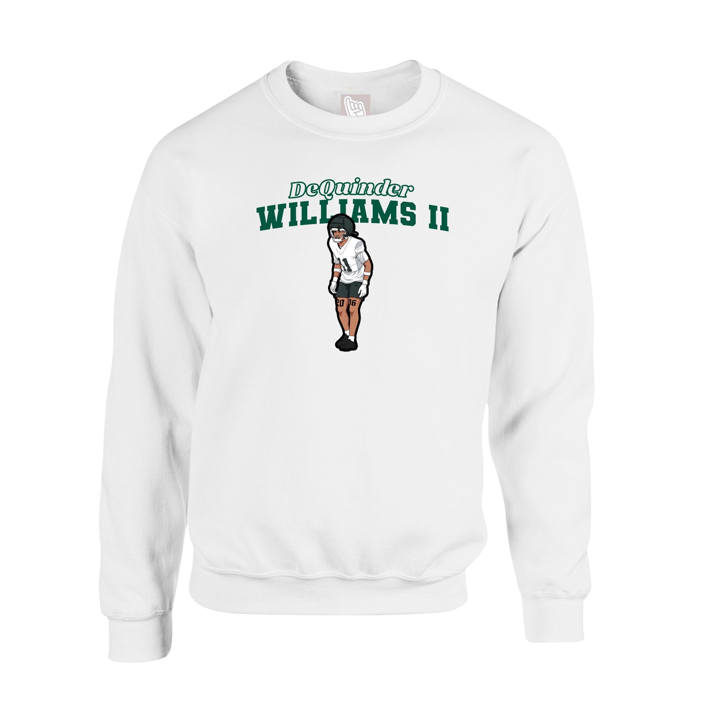 Fleece Crew — Name Arch in White