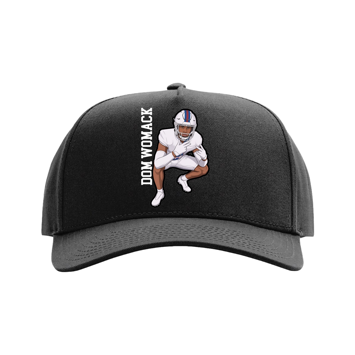 Full Fabric Five-Panel Champ Cap — Name Vertical in Black