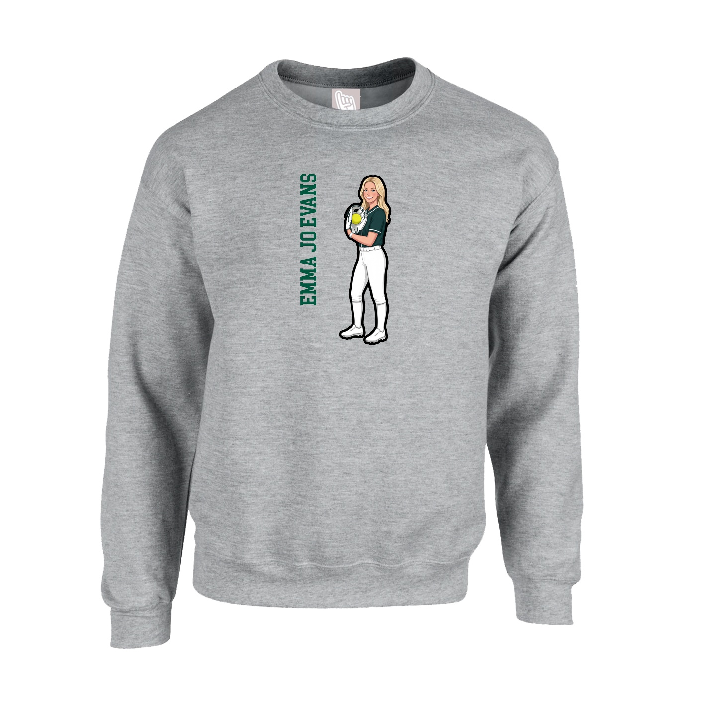 Fleece Crew — Name Vertical in Grey