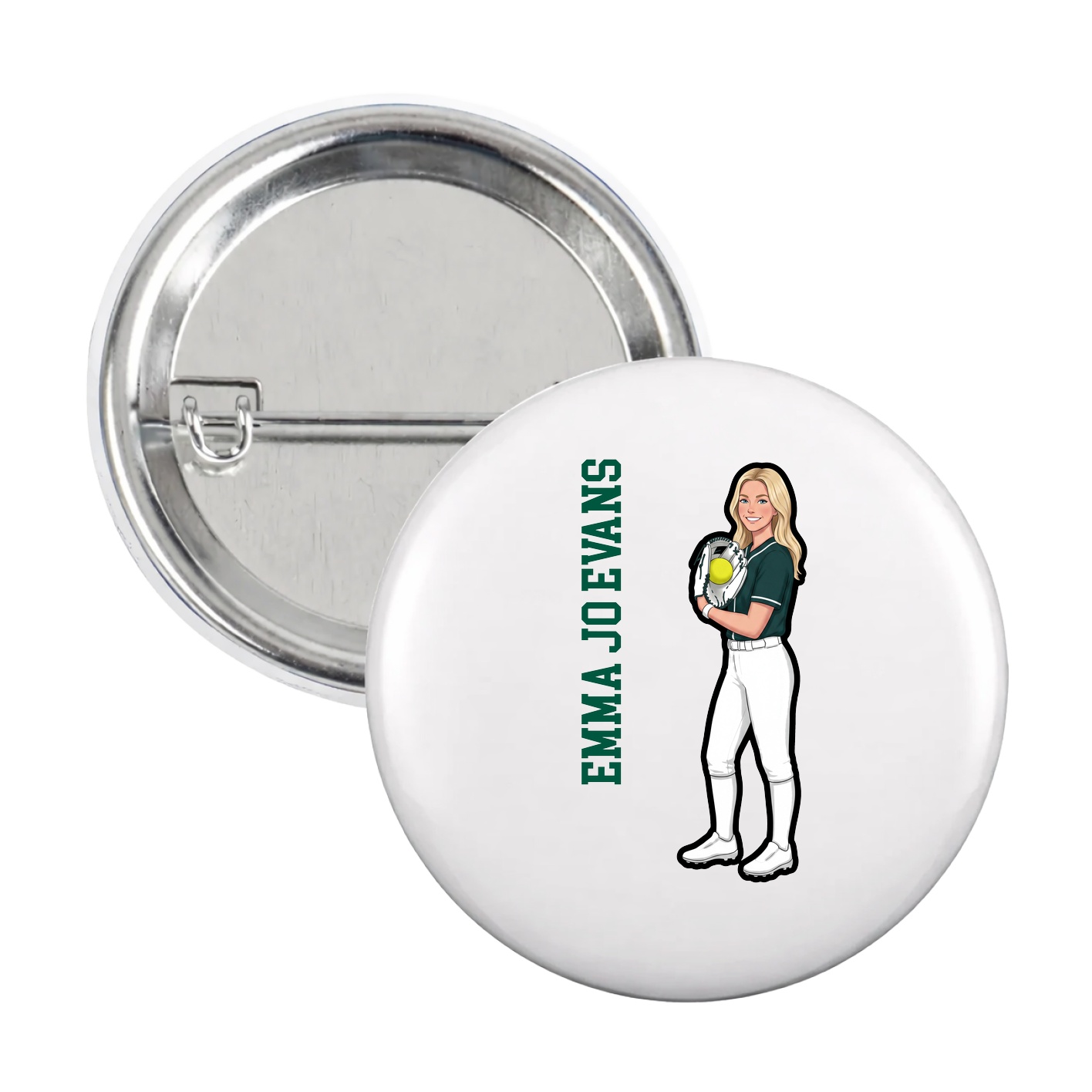Game Day Button — Name Vertical in White