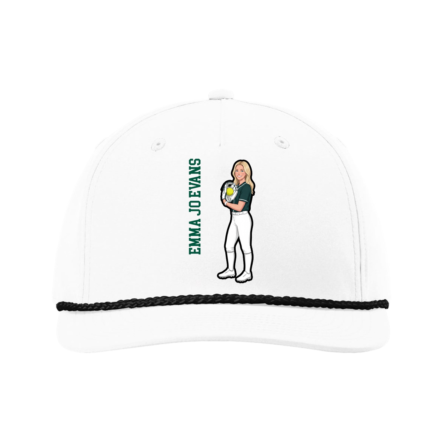 Five-Panel Classic Rope Cap — Name Vertical in White