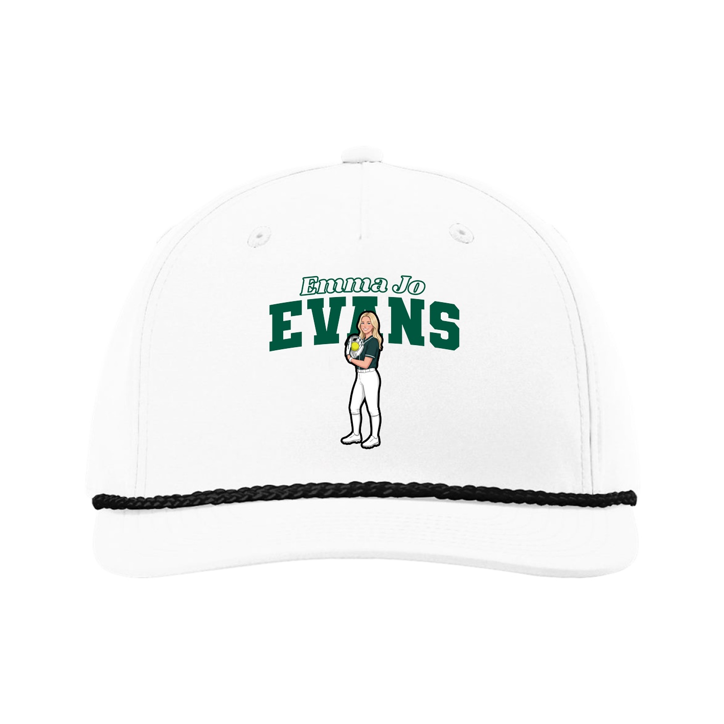 Five-Panel Classic Rope Cap — Name Arch in White