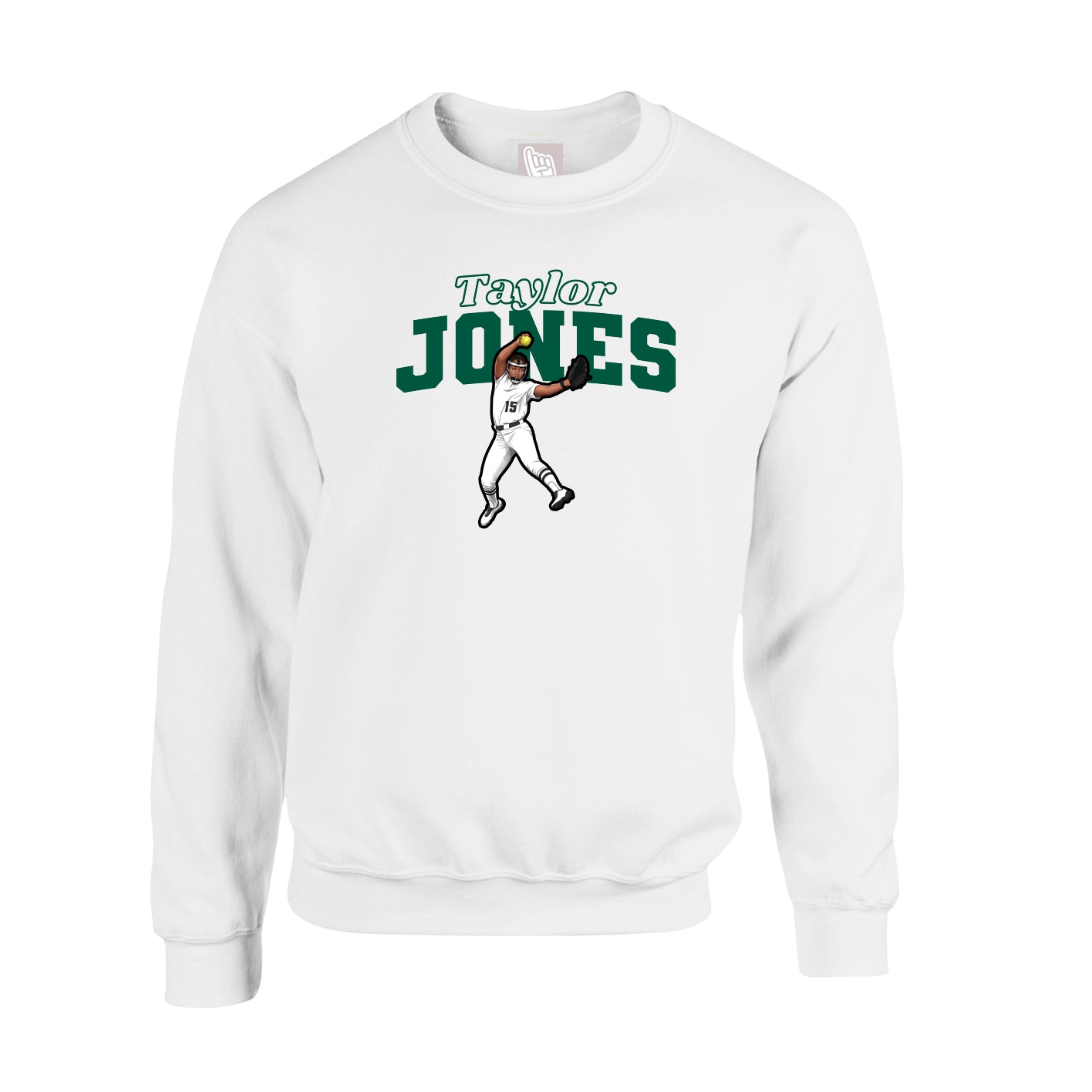 Fleece Crew — Name Arch in White