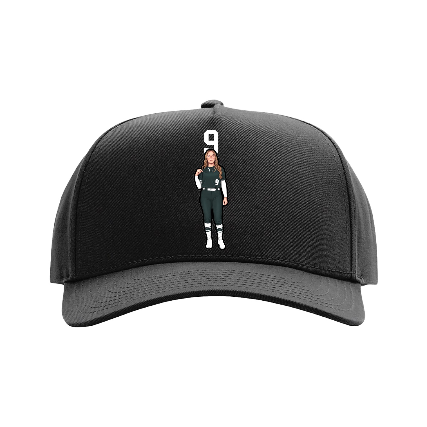 Full Fabric Five-Panel Champ Cap — Number Top in Black