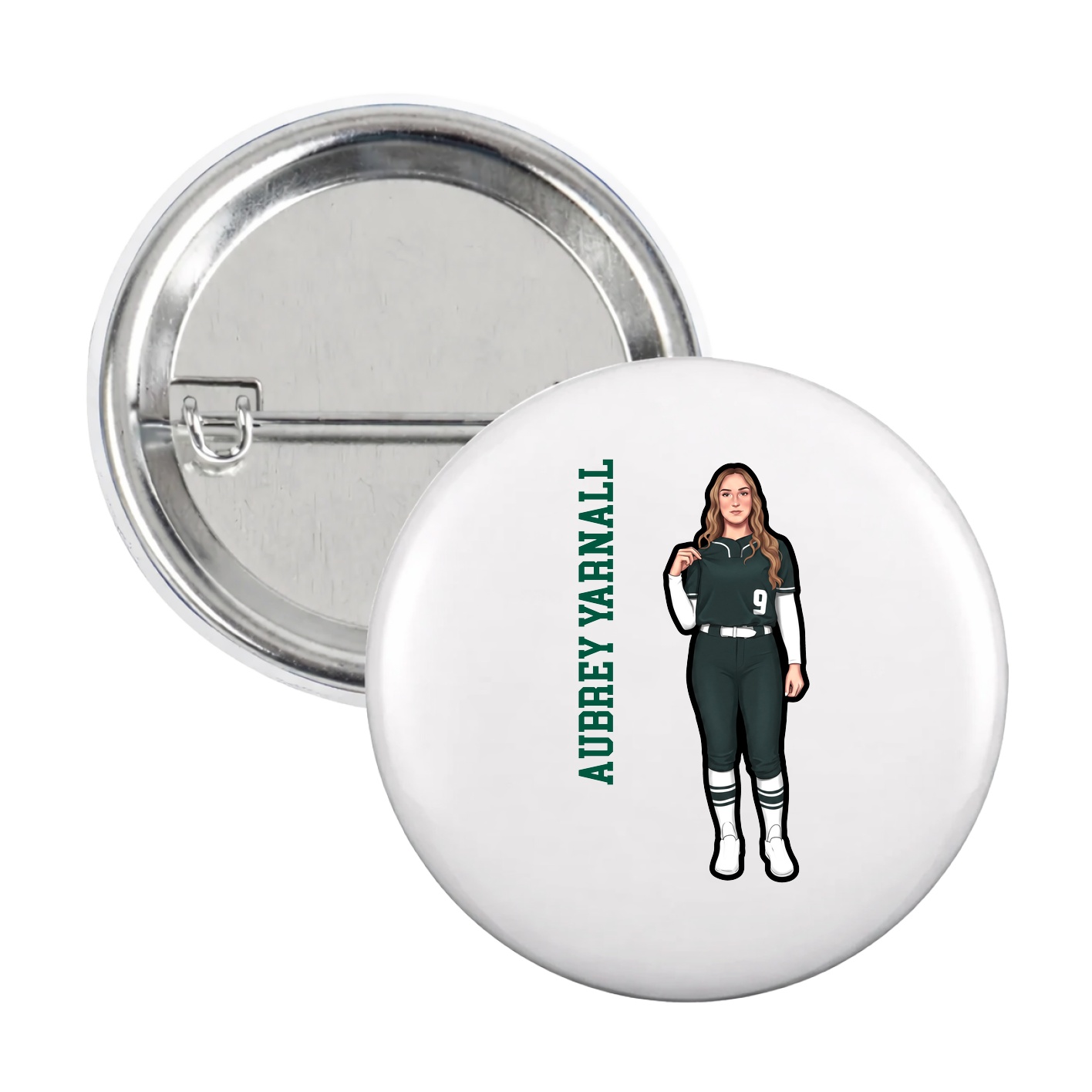 Game Day Button — Name Vertical in White