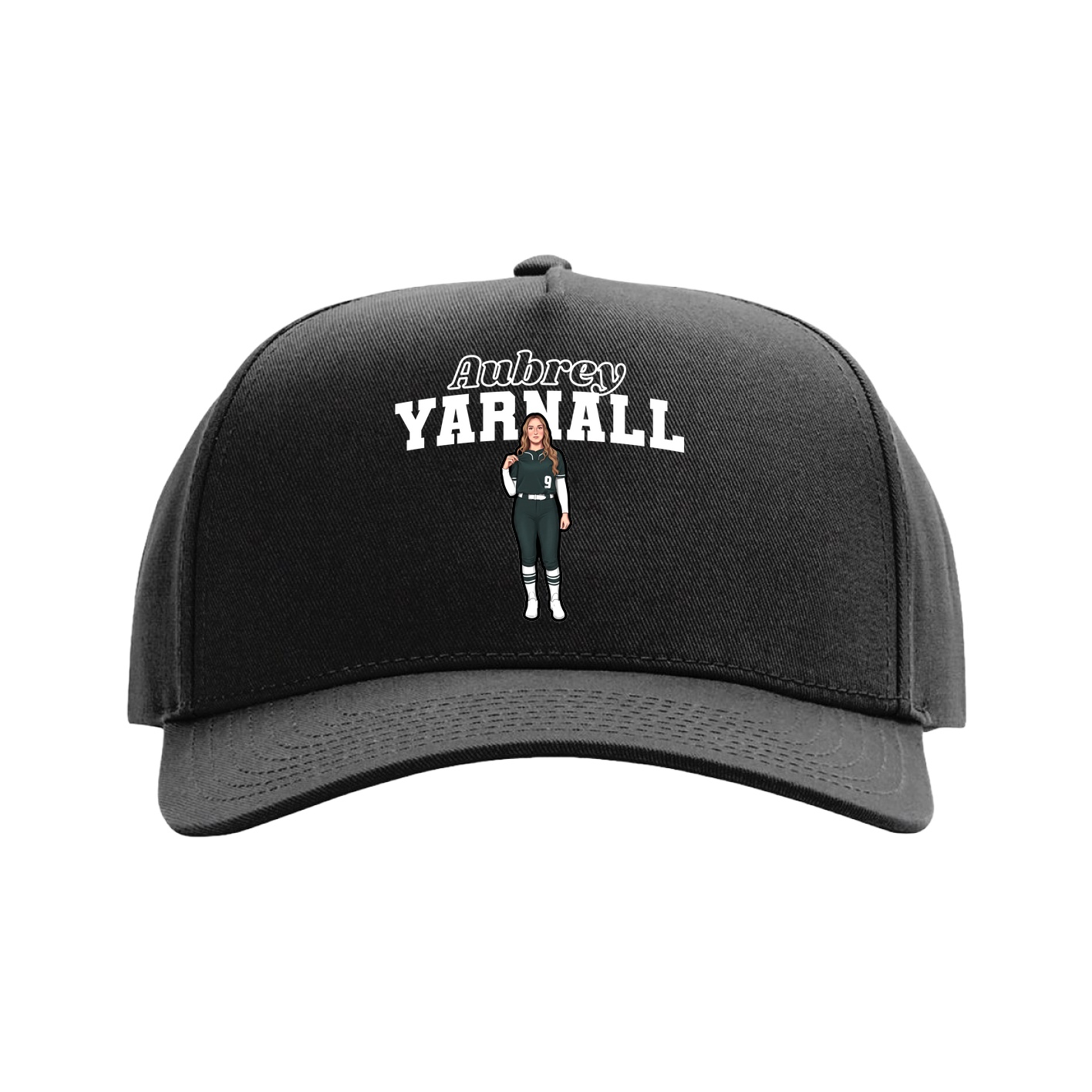 Full Fabric Five-Panel Champ Cap — Name Arch in Black