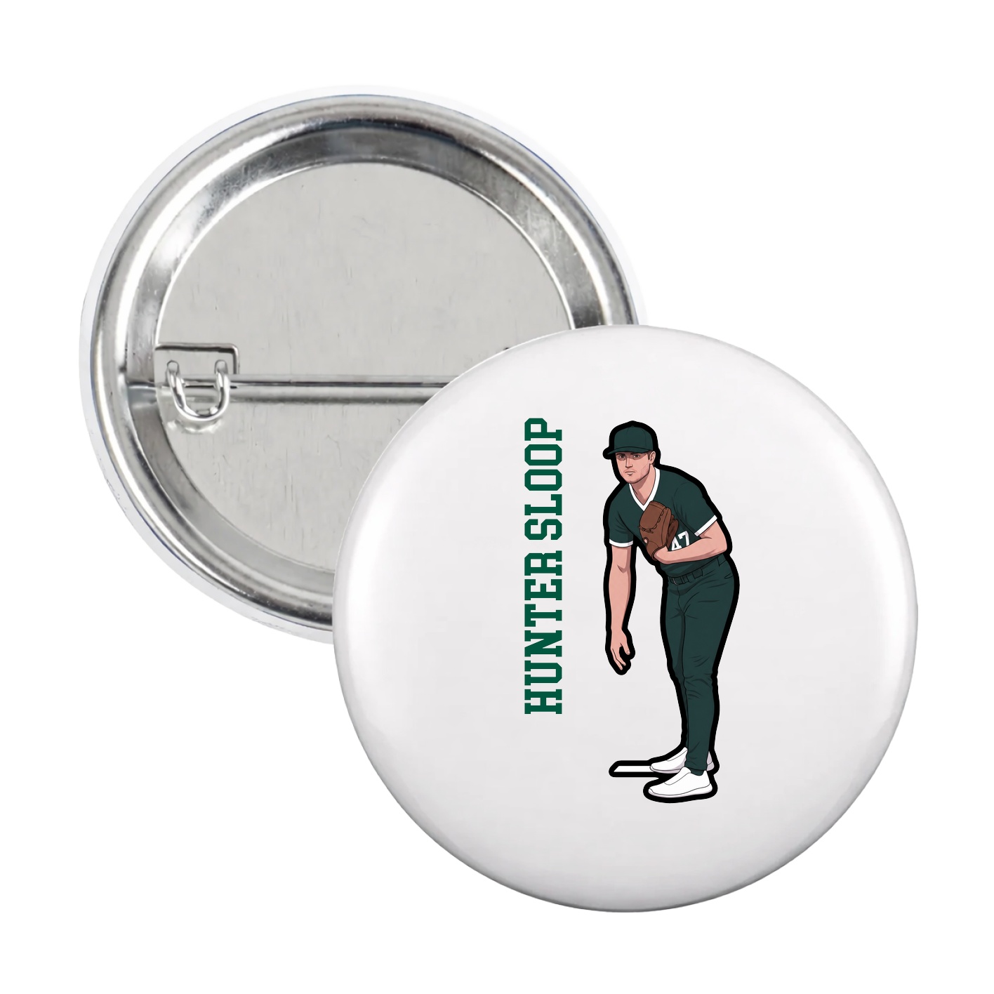 Game Day Button — Name Vertical in White