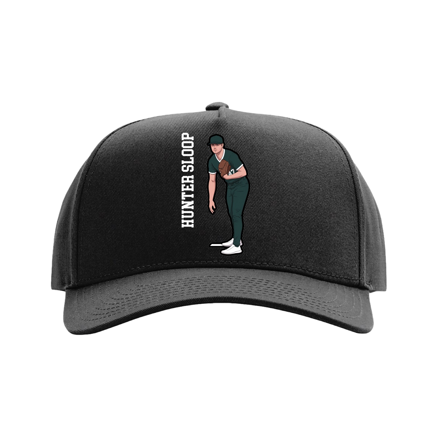 Full Fabric Five-Panel Champ Cap — Name Vertical in Black