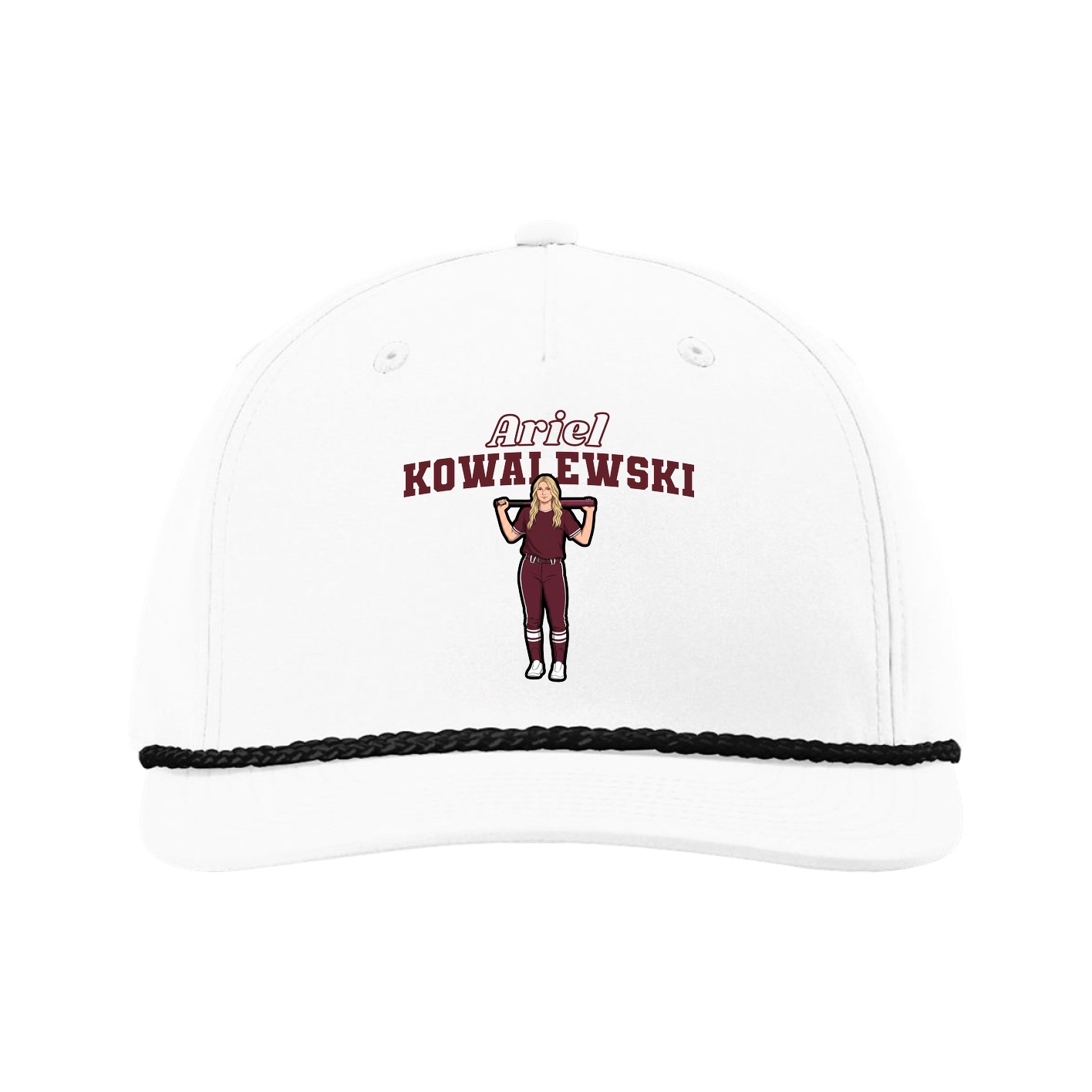 Five-Panel Classic Rope Cap — Name Arch in White