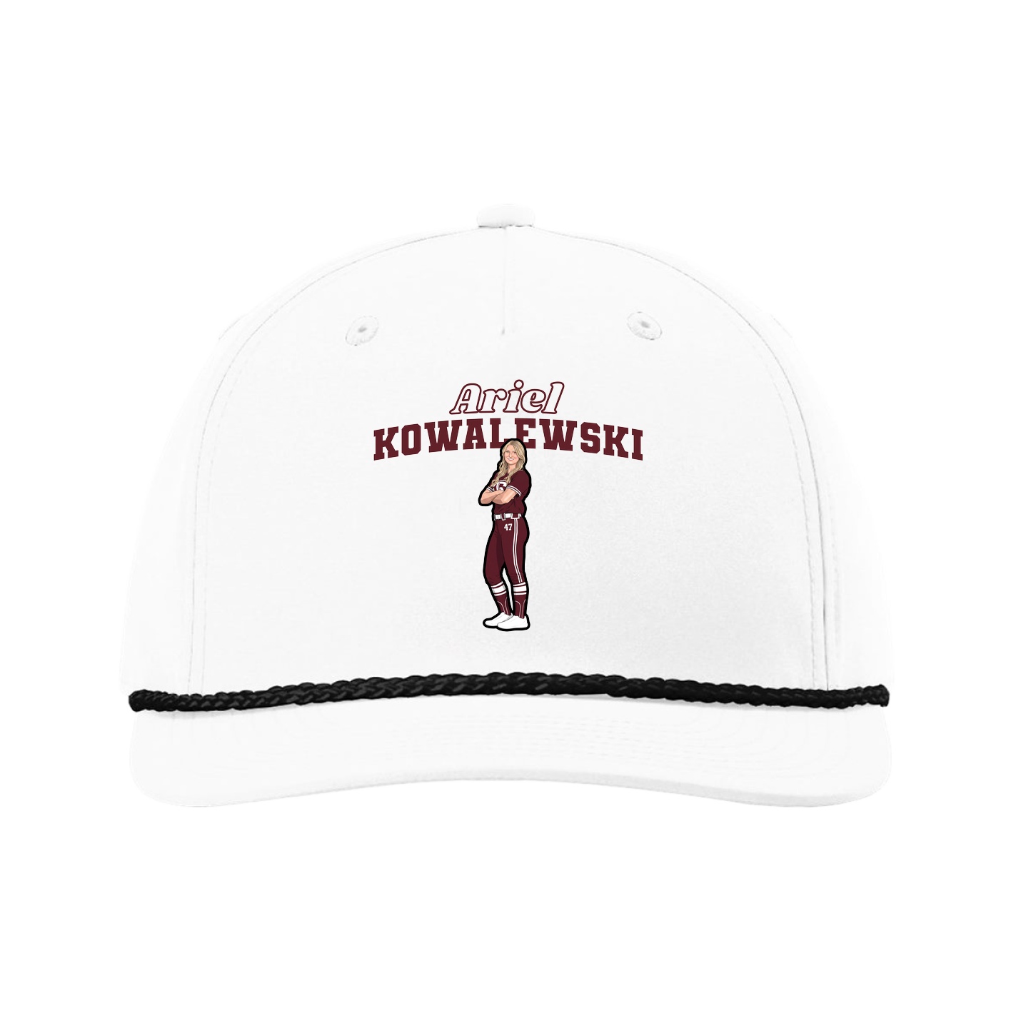 Five-Panel Classic Rope Cap — Name Arch in White
