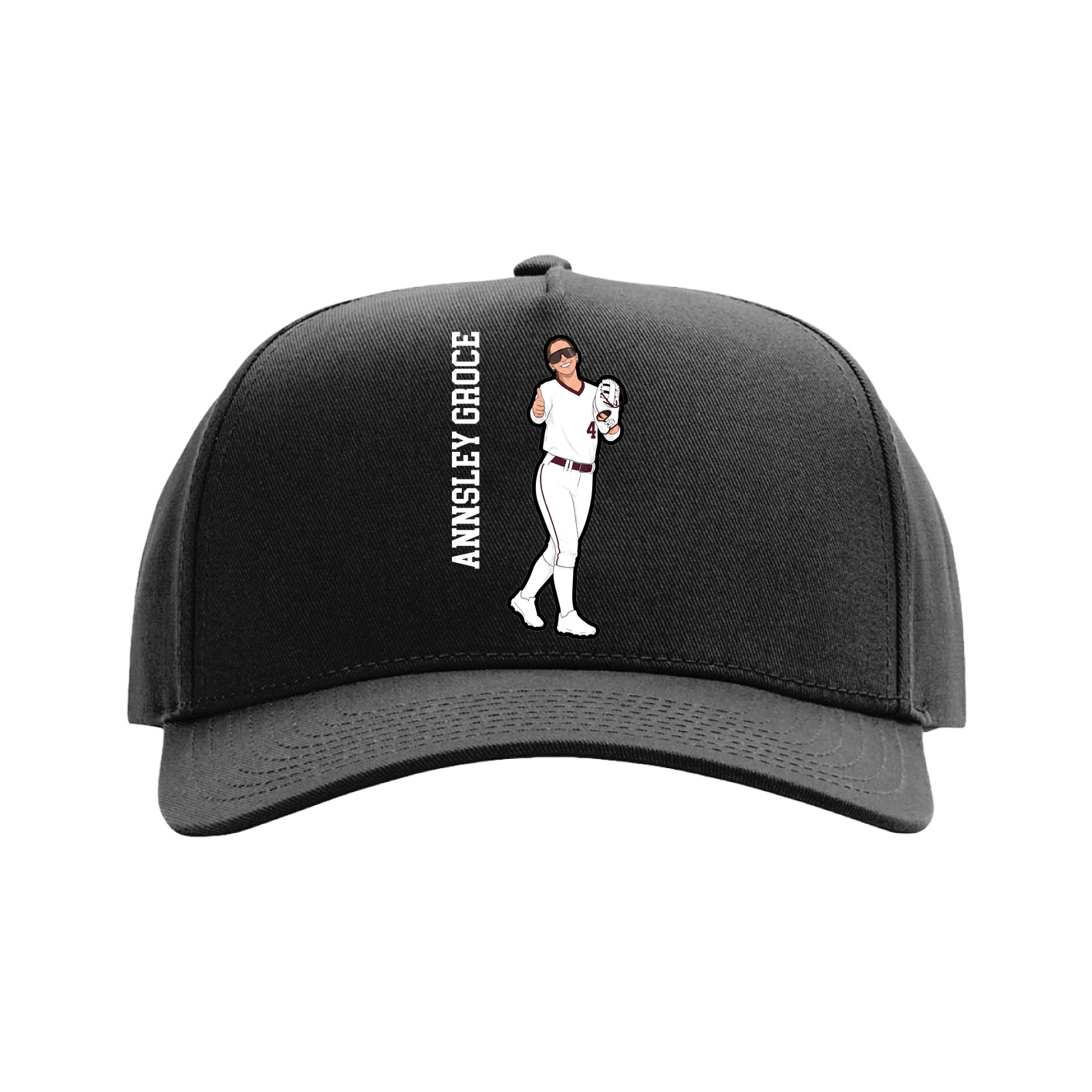 Full Fabric Five-Panel Champ Cap — Name Vertical in Black