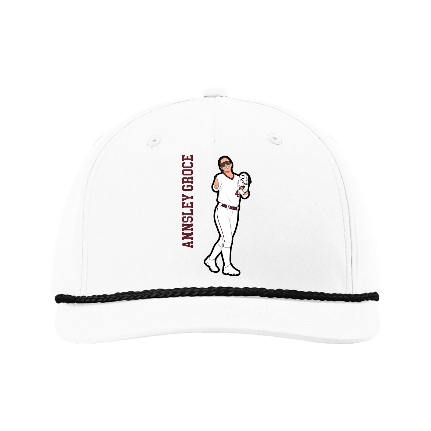 Five-Panel Classic Rope Cap — Name Vertical in White