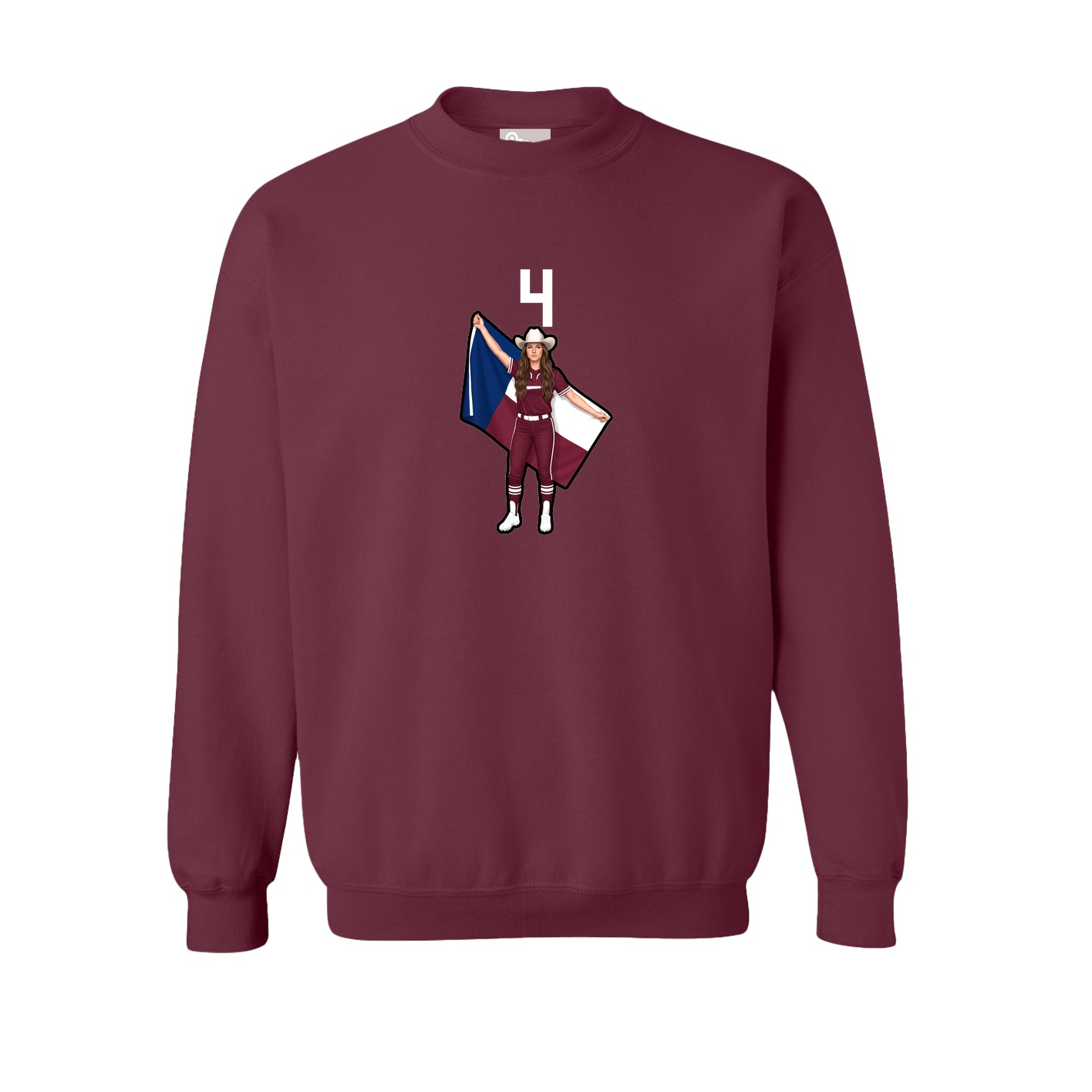 Fleece Crew — Number Top in Maroon