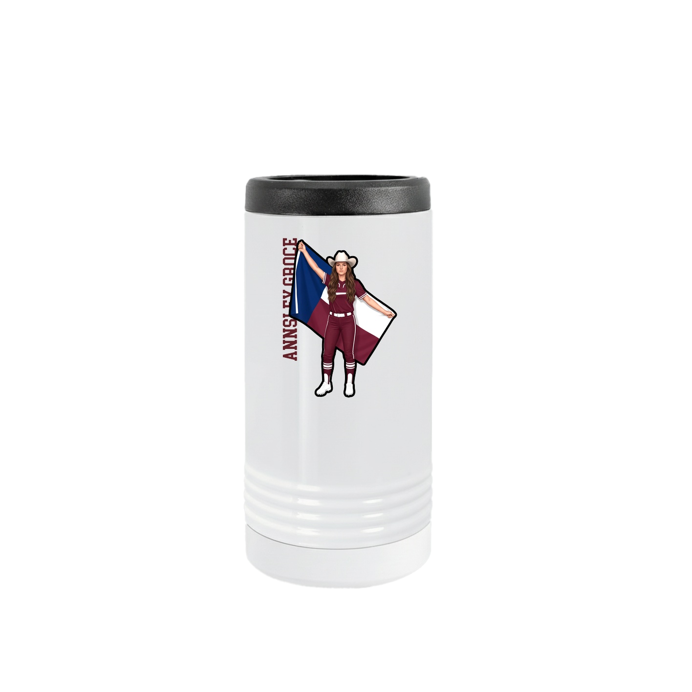 Slim Beverage Holder — Name Vertical in White