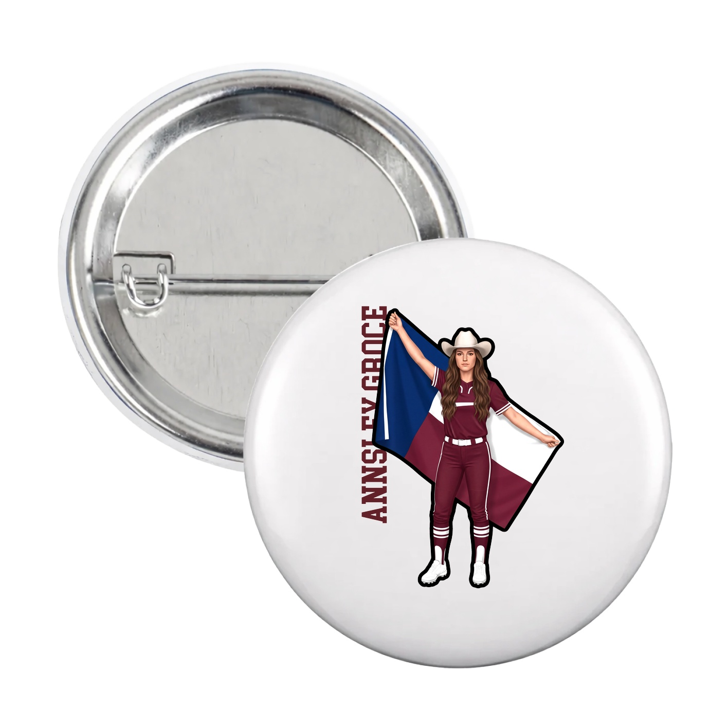 Game Day Button — Name Vertical in White
