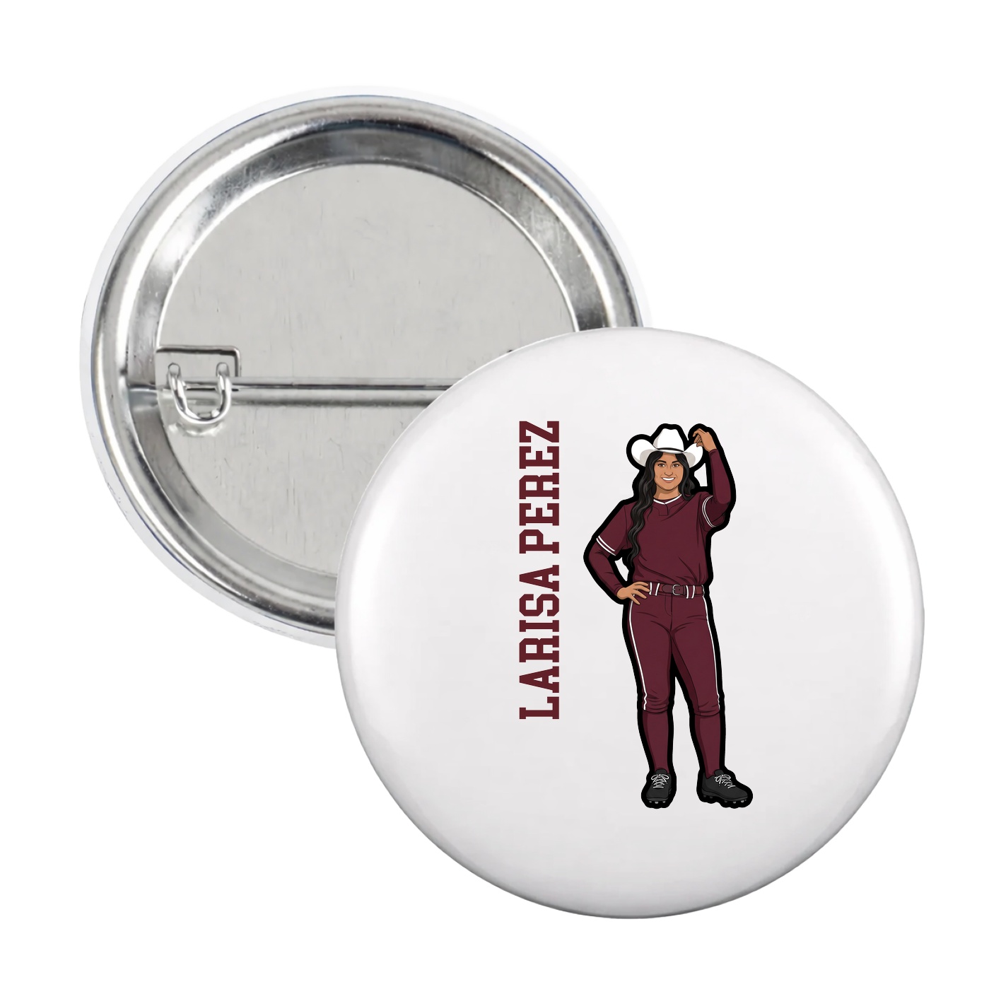 Game Day Button — Name Vertical in White