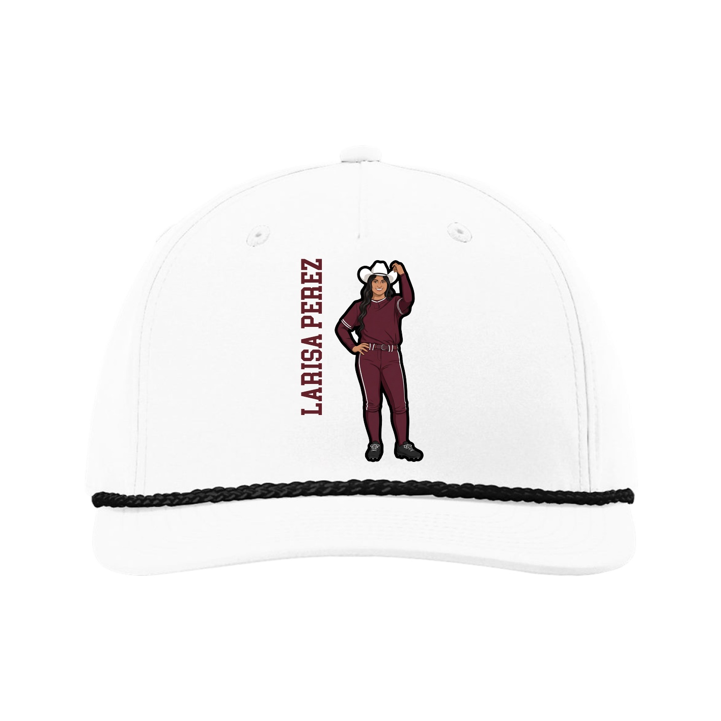 Five-Panel Classic Rope Cap — Name Vertical in White