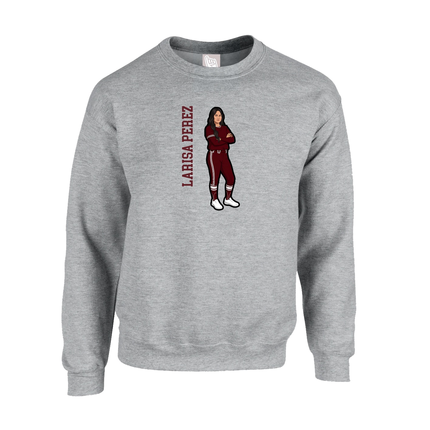 Fleece Crew — Name Vertical in Grey