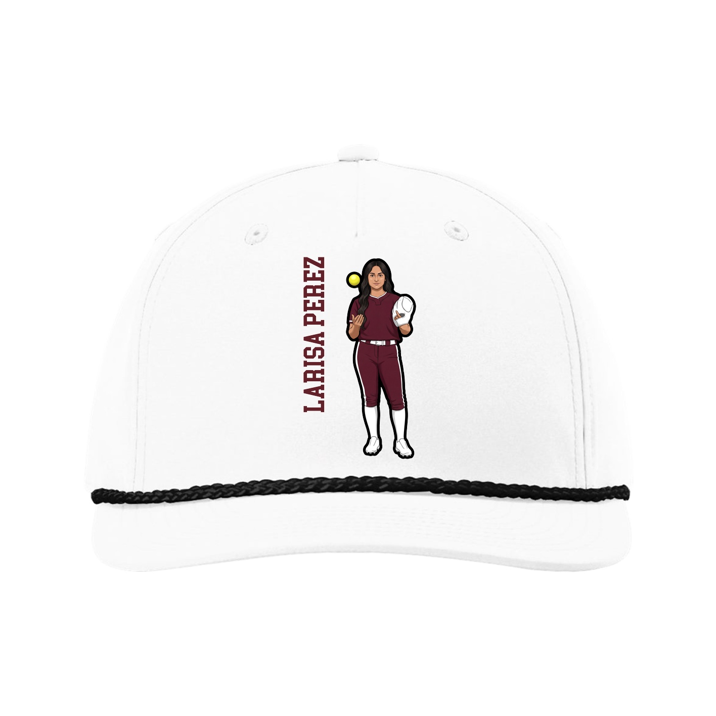 Five-Panel Classic Rope Cap — Name Vertical in White