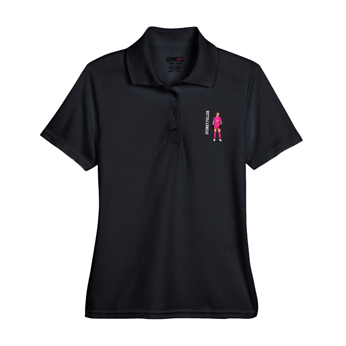 Womens Performance Polo — Name Vertical in Black